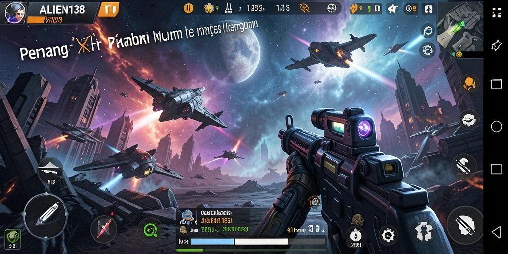 Gameplay menegangkan ALIEN138 dengan aksi tembak-menembak luar angkasa.