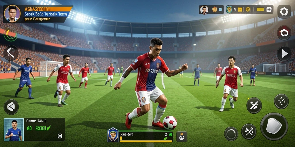 Gameplay seru ASIA200 dengan aksi sepak bola yang mendebarkan.