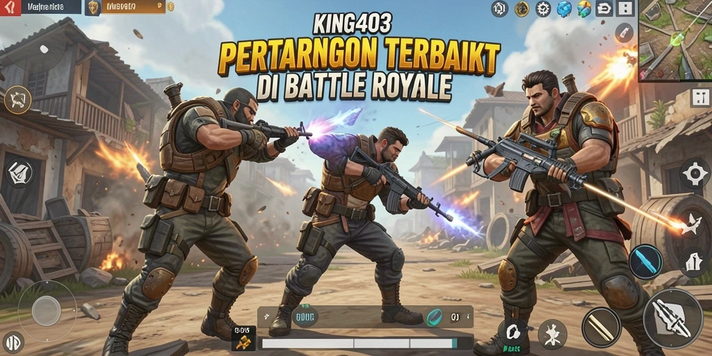 Tangkapan layar utama KING403 yang menunjukkan aksi intens dalam permainan Battle Royale.