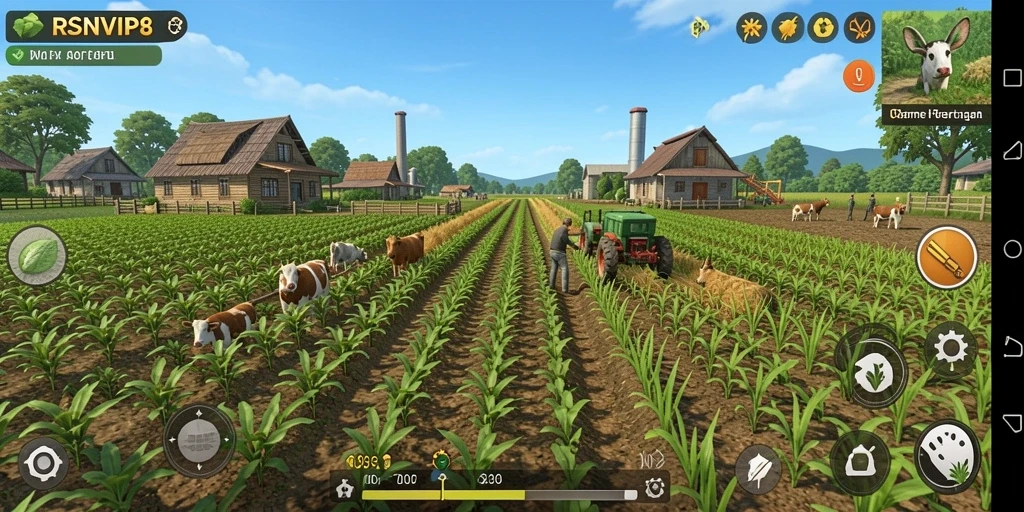 Tampilan gameplay seru RSNVIP8 dengan aktivitas bertani yang interaktif.